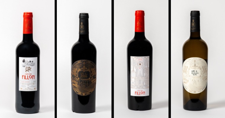 Left to right: Château Fillon – Cuvée Première 2023 (Red) | Life Is… Cabernet Sauvignon 2022 (Red) | L’Apogée 2023 (Red) | Life Is… Sauvignon Blanc 2023 (White)