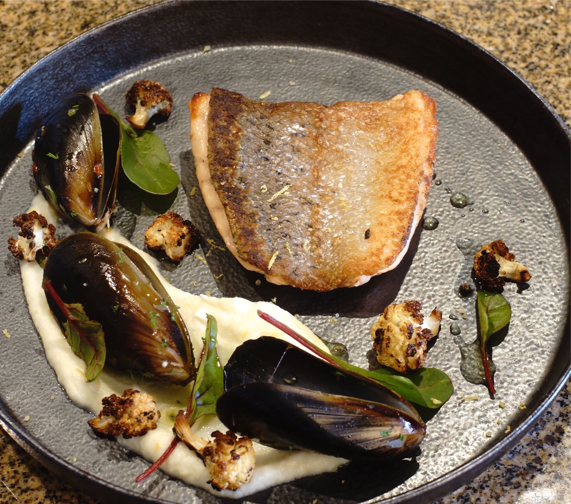 FUEL - Chili and Garlic Mussels, Truffle Cauliflower with Crispy Salmon