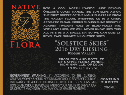 Logo for: 2016 Solstice Skies Dry Riesling