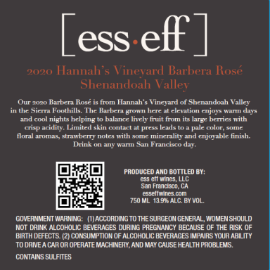 Logo for: [ess•eff] 2020 Hannah's Vineyard Barbera Rose