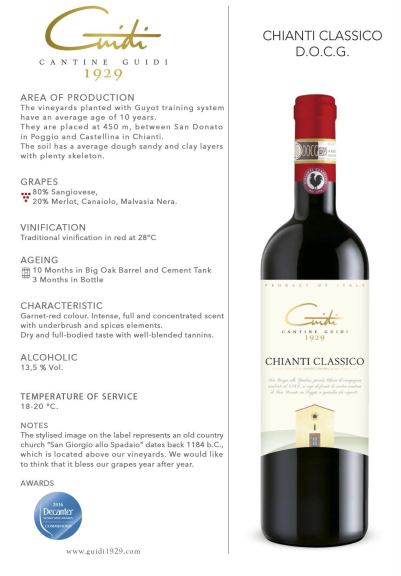 Photo for: Cantine Guidi 1929 Chianti Classico DOCG