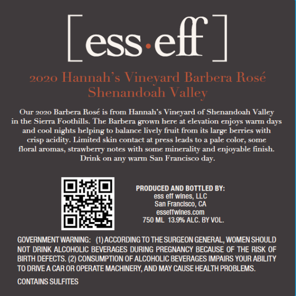 Photo for: [ess•eff] 2020 Hannah's Vineyard Barbera Rose